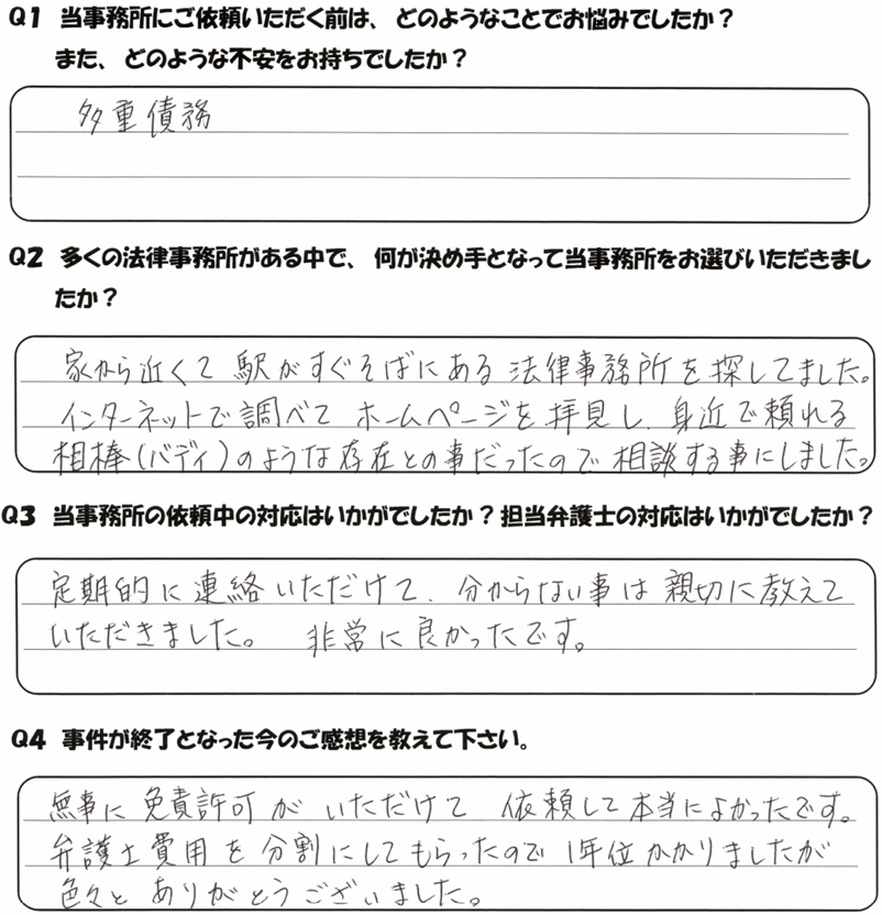 T・M様・34歳男性・アルバイトのアンケート